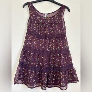 Xhilaration Boho Purple Mauve Floral Sheer Lace Ruffle Tunic Tank Top